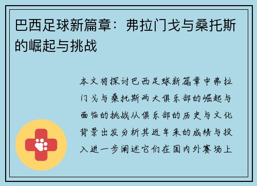 巴西足球新篇章：弗拉门戈与桑托斯的崛起与挑战